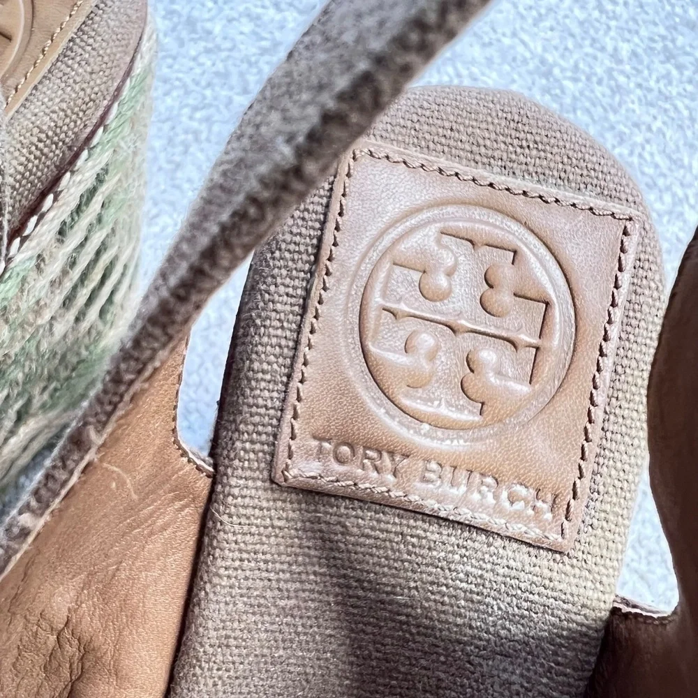 Tory Burch Linley Espadrille Wedges Heels Sandals Shoes Tan 8